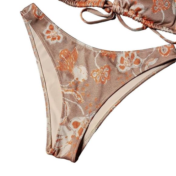 American eagle Aerie triangle cheekiest bikini set rust orange tapestry design - Picture 4 of 7